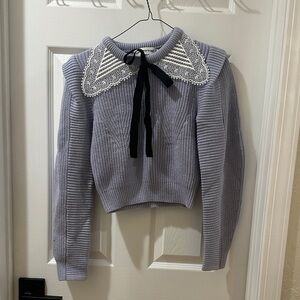 Self-Portrait Lilac Sweater with Lace Detail